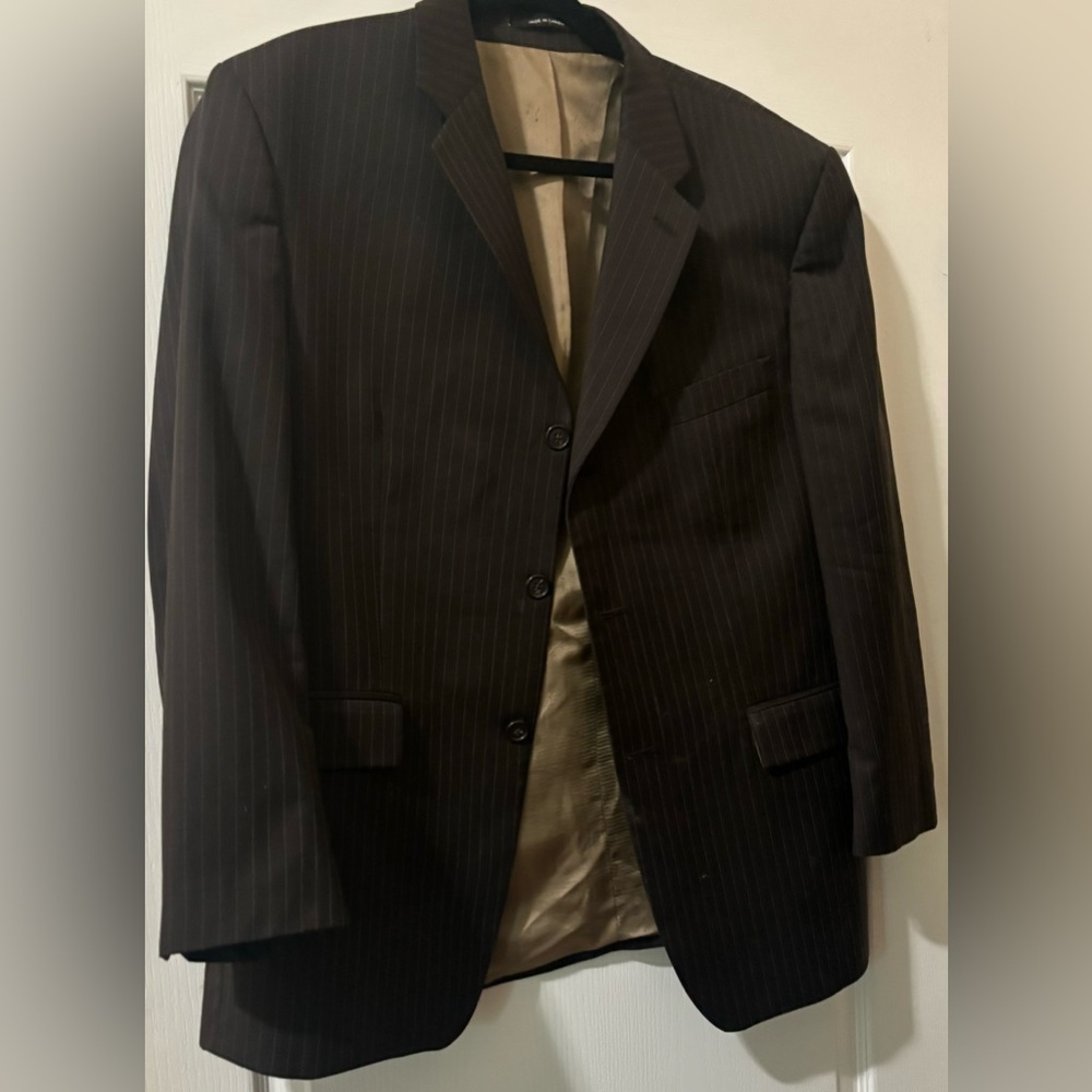 Calvin Klein Men's Dark Brown Pinstripe Formal Blazer Size 40R Satin Lined
